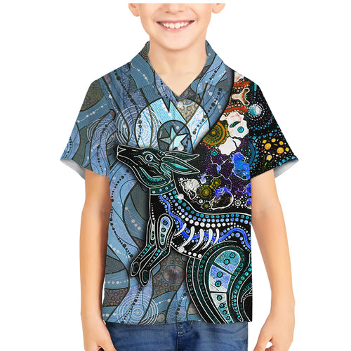 Kangaroo Aboriginal Pattern Dot Art Family Matching Mermaid Dress and Hawaiian Shirt
