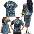 Kangaroo Aboriginal Pattern Dot Art Family Matching Off Shoulder Long Sleeve Dress and Hawaiian Shirt