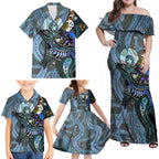 Kangaroo Aboriginal Pattern Dot Art Family Matching Off Shoulder Maxi Dress and Hawaiian Shirt