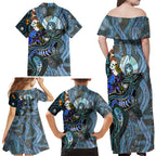 Kangaroo Aboriginal Pattern Dot Art Family Matching Off Shoulder Maxi Dress and Hawaiian Shirt