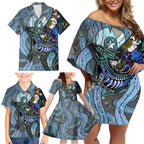 Kangaroo Aboriginal Pattern Dot Art Family Matching Off Shoulder Short Dress and Hawaiian Shirt