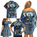 Kangaroo Aboriginal Pattern Dot Art Family Matching Off Shoulder Short Dress and Hawaiian Shirt