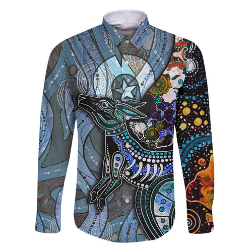 Kangaroo Aboriginal Pattern Dot Art Family Matching Off Shoulder Short Dress and Hawaiian Shirt