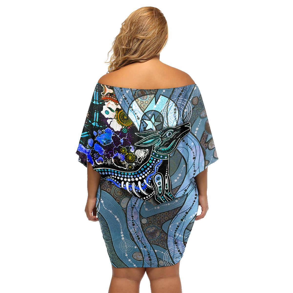 Kangaroo Aboriginal Pattern Dot Art Family Matching Off Shoulder Short Dress and Hawaiian Shirt