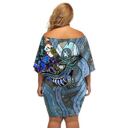 Kangaroo Aboriginal Pattern Dot Art Family Matching Off Shoulder Short Dress and Hawaiian Shirt