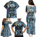 Kangaroo Aboriginal Pattern Dot Art Family Matching Puletasi and Hawaiian Shirt