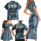 Kangaroo Aboriginal Pattern Dot Art Family Matching Short Sleeve Bodycon Dress and Hawaiian Shirt