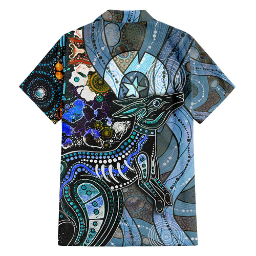 Kangaroo Aboriginal Pattern Dot Art Family Matching Short Sleeve Bodycon Dress and Hawaiian Shirt