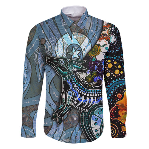 Kangaroo Aboriginal Pattern Dot Art Family Matching Short Sleeve Bodycon Dress and Hawaiian Shirt