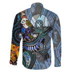 Kangaroo Aboriginal Pattern Dot Art Family Matching Short Sleeve Bodycon Dress and Hawaiian Shirt