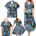 Kangaroo Aboriginal Pattern Dot Art Family Matching Summer Maxi Dress and Hawaiian Shirt