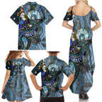 Kangaroo Aboriginal Pattern Dot Art Family Matching Summer Maxi Dress and Hawaiian Shirt