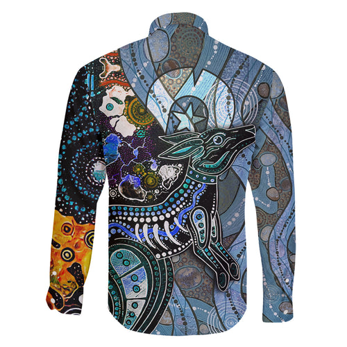 Kangaroo Aboriginal Pattern Dot Art Family Matching Summer Maxi Dress and Hawaiian Shirt
