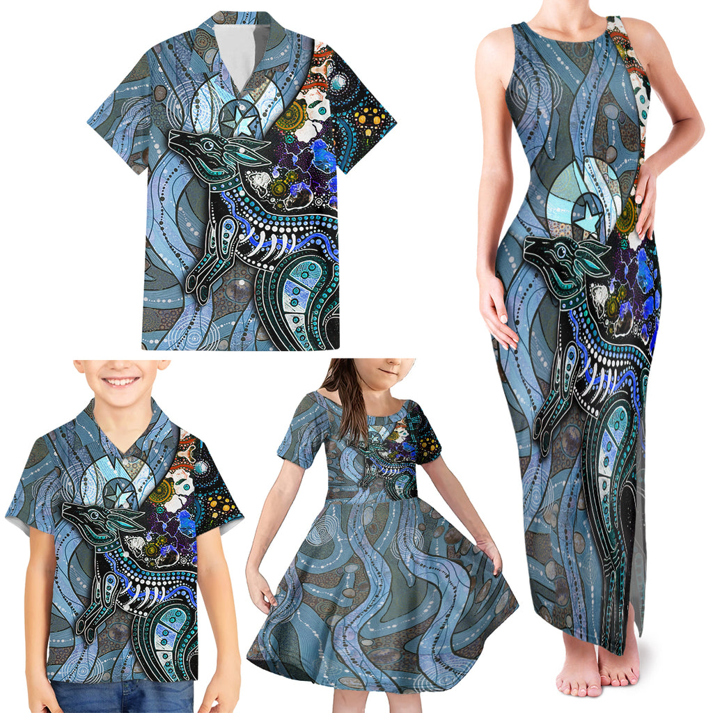 Kangaroo Aboriginal Pattern Dot Art Family Matching Tank Maxi Dress and Hawaiian Shirt