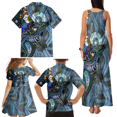 Kangaroo Aboriginal Pattern Dot Art Family Matching Tank Maxi Dress and Hawaiian Shirt