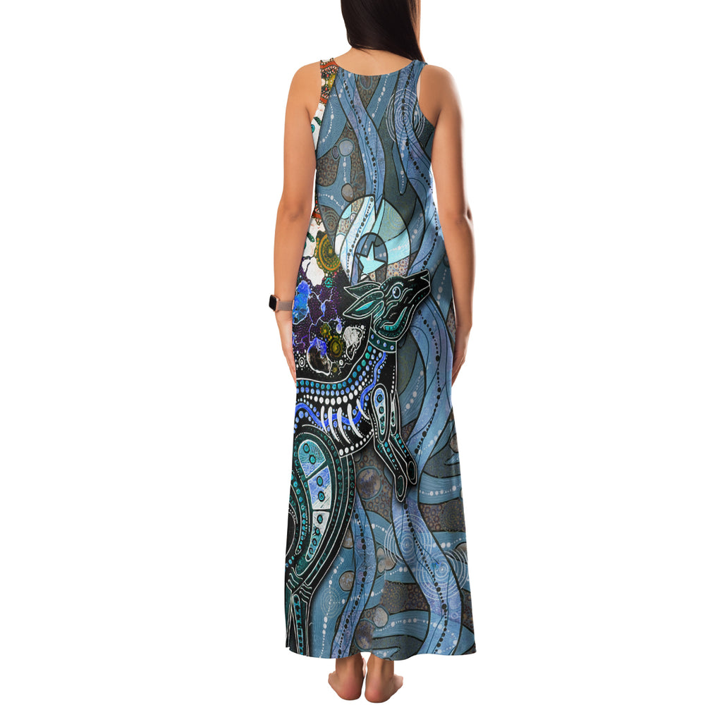 Kangaroo Aboriginal Pattern Dot Art Family Matching Tank Maxi Dress and Hawaiian Shirt