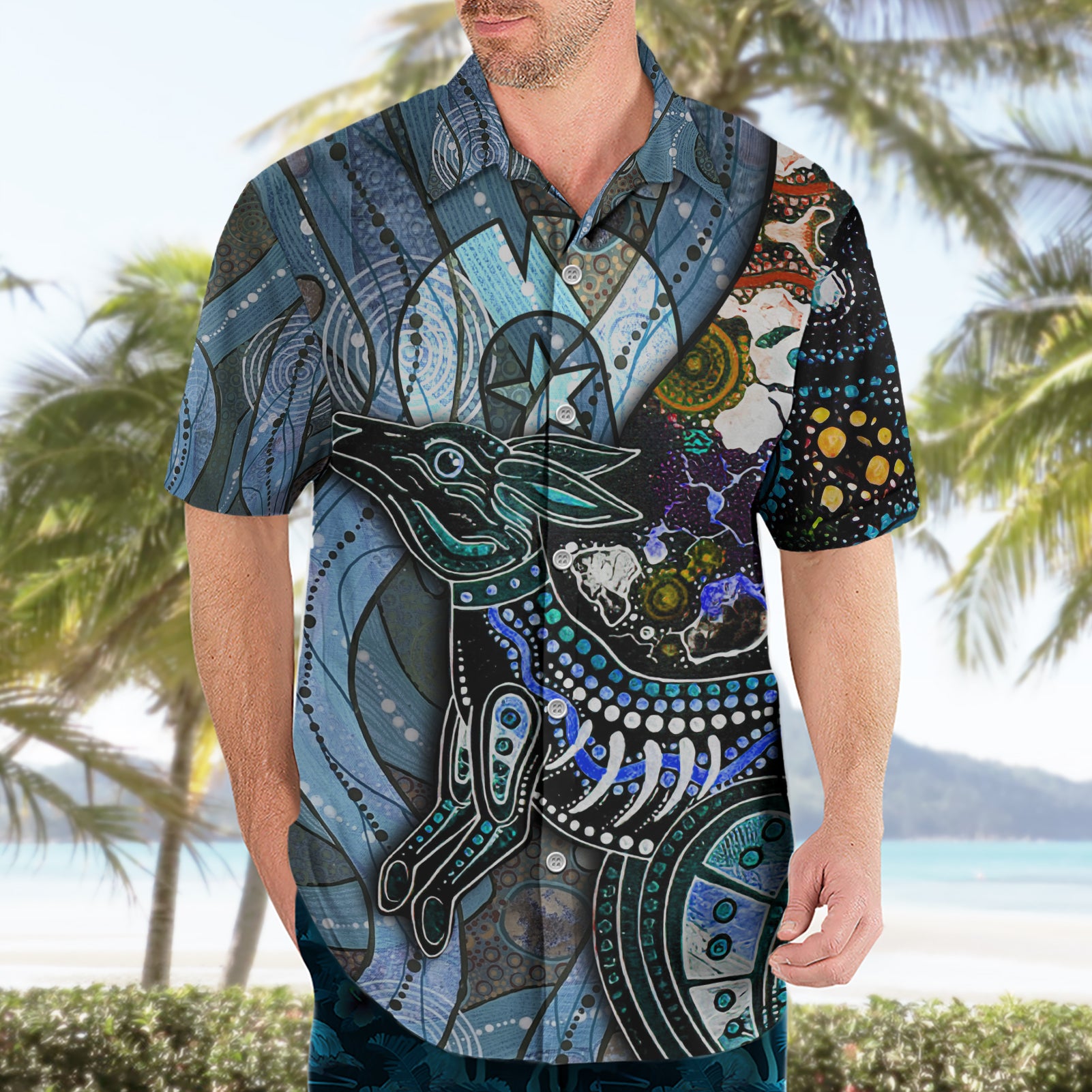 Kangaroo Aboriginal Pattern Dot Art Hawaiian Shirt