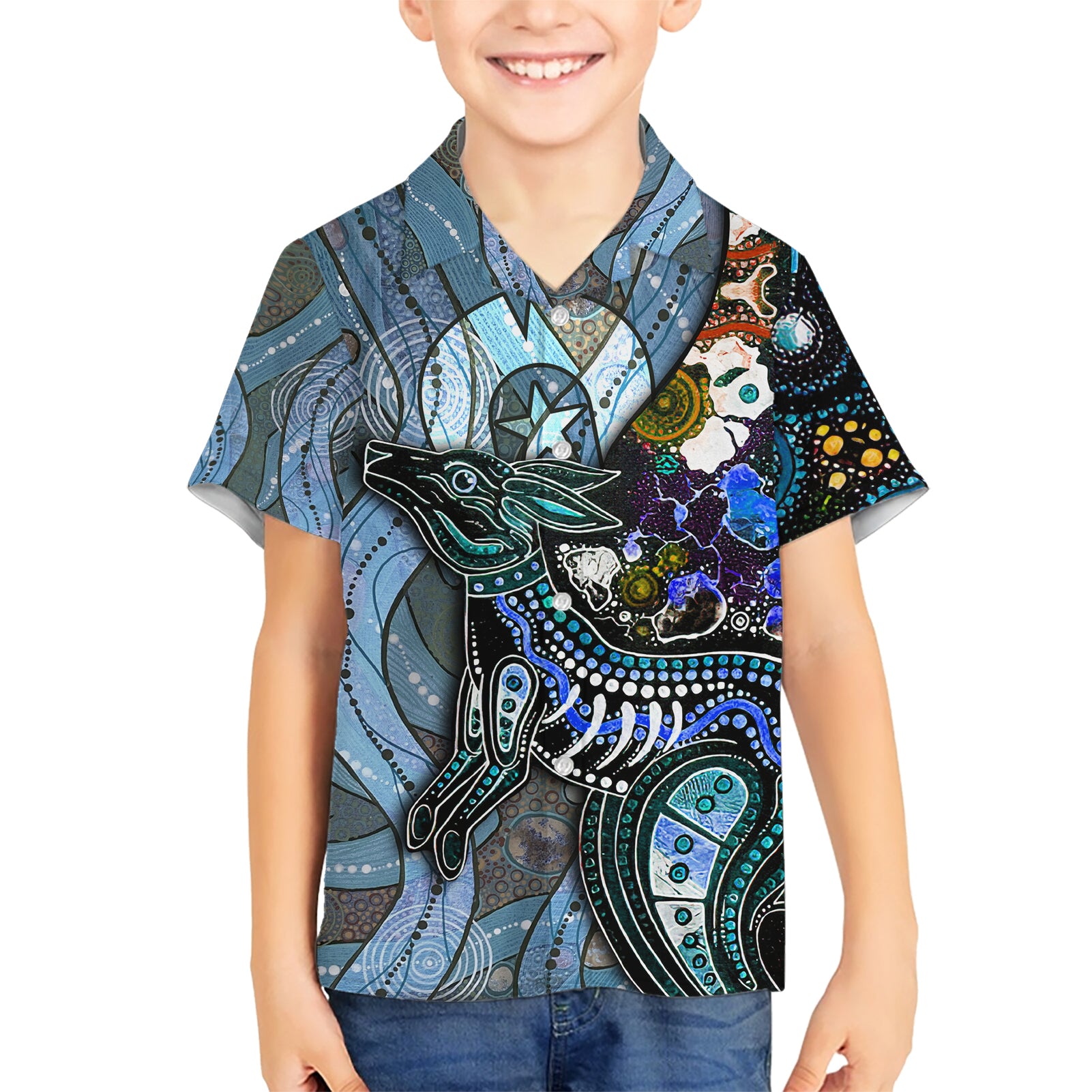 Kangaroo Aboriginal Pattern Dot Art Kid Hawaiian Shirt