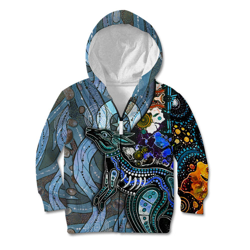 Kangaroo Aboriginal Pattern Dot Art Kid Hoodie