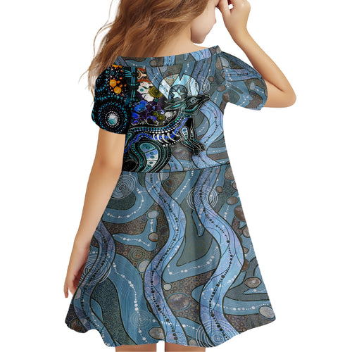 Kangaroo Aboriginal Pattern Dot Art Kid Short Sleeve Dress