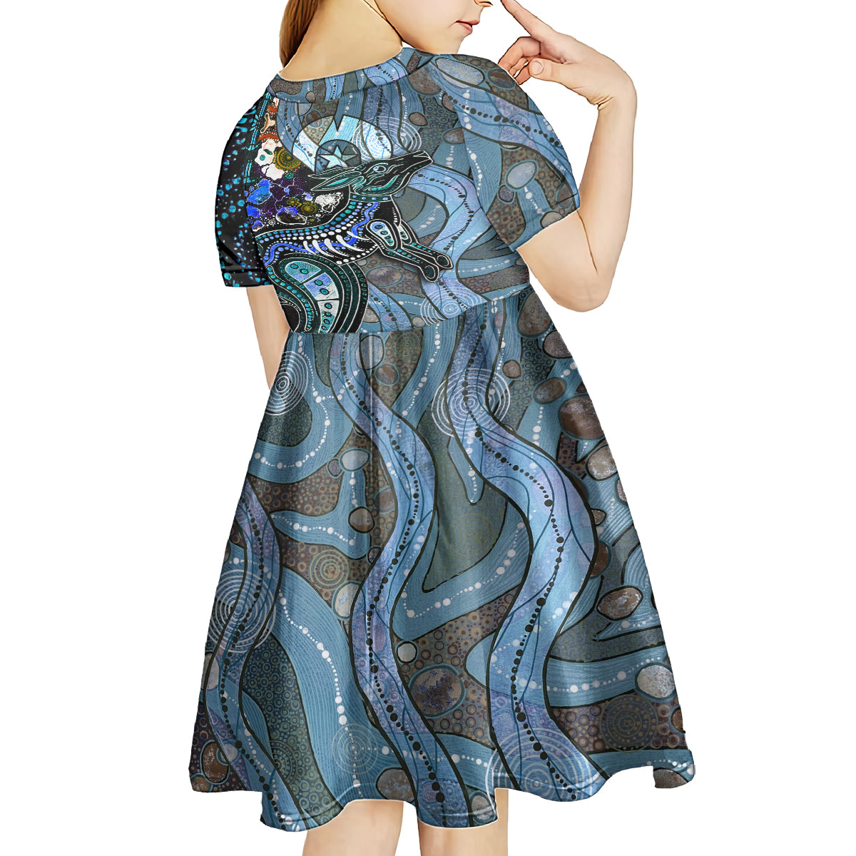Kangaroo Aboriginal Pattern Dot Art Kid Short Sleeve Dress
