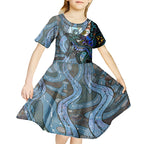 Kangaroo Aboriginal Pattern Dot Art Kid Short Sleeve Dress