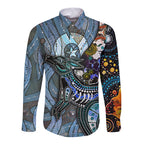 Kangaroo Aboriginal Pattern Dot Art Long Sleeve Button Shirt