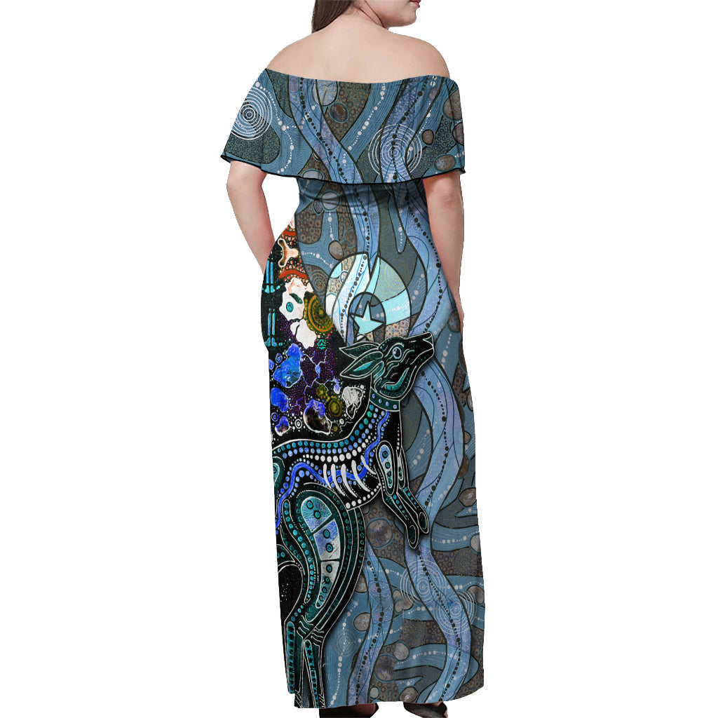 Kangaroo Aboriginal Pattern Dot Art Off Shoulder Maxi Dress