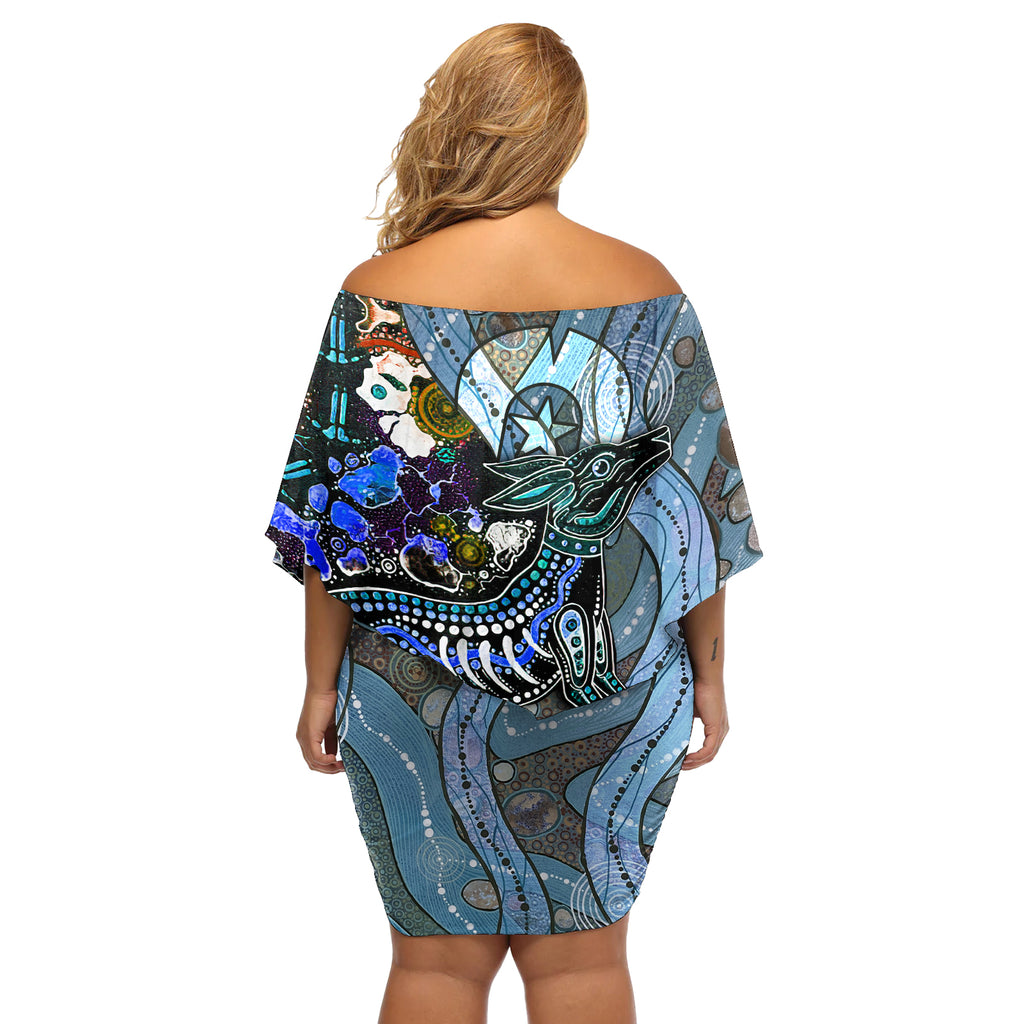 Kangaroo Aboriginal Pattern Dot Art Off Shoulder Short Dress