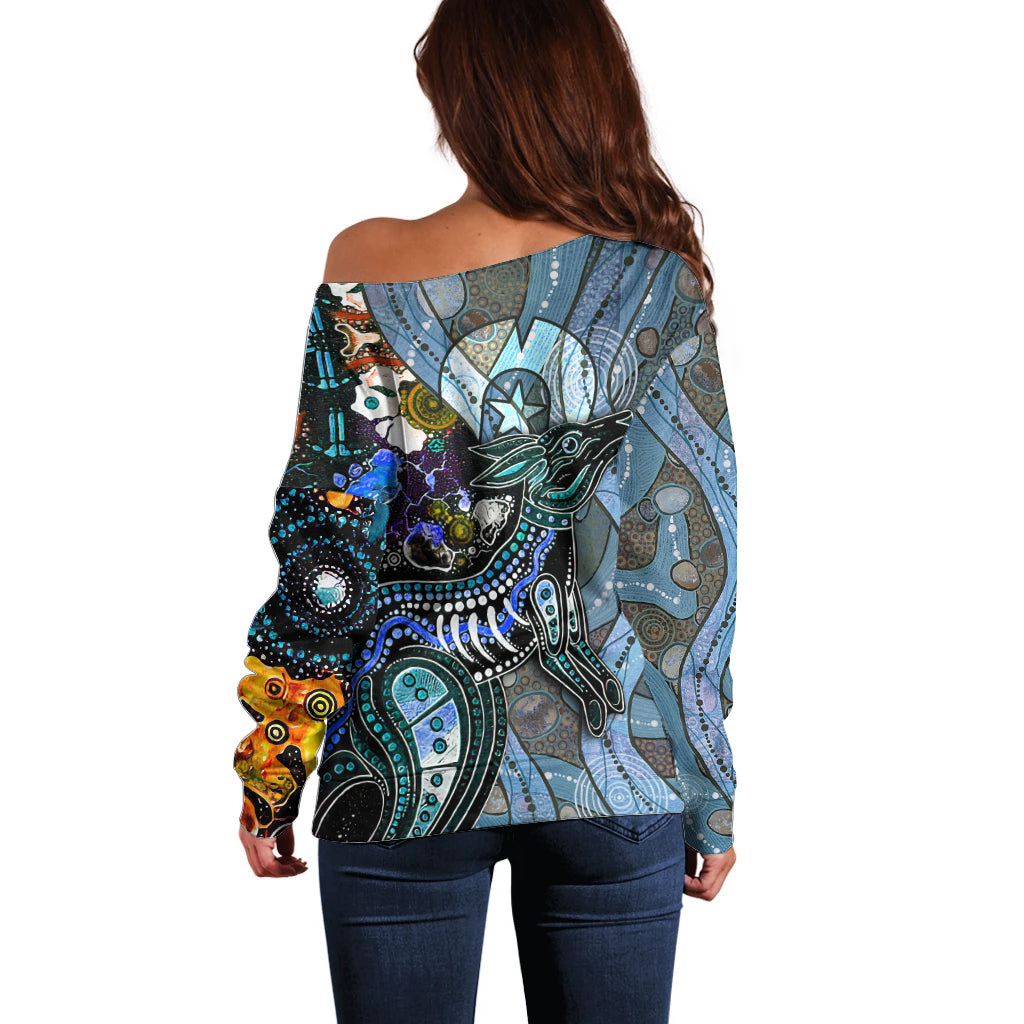 Kangaroo Aboriginal Pattern Dot Art Off Shoulder Sweater