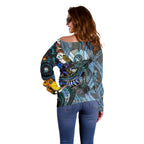 Kangaroo Aboriginal Pattern Dot Art Off Shoulder Sweater