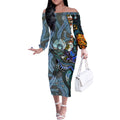 Kangaroo Aboriginal Pattern Dot Art Off The Shoulder Long Sleeve Dress
