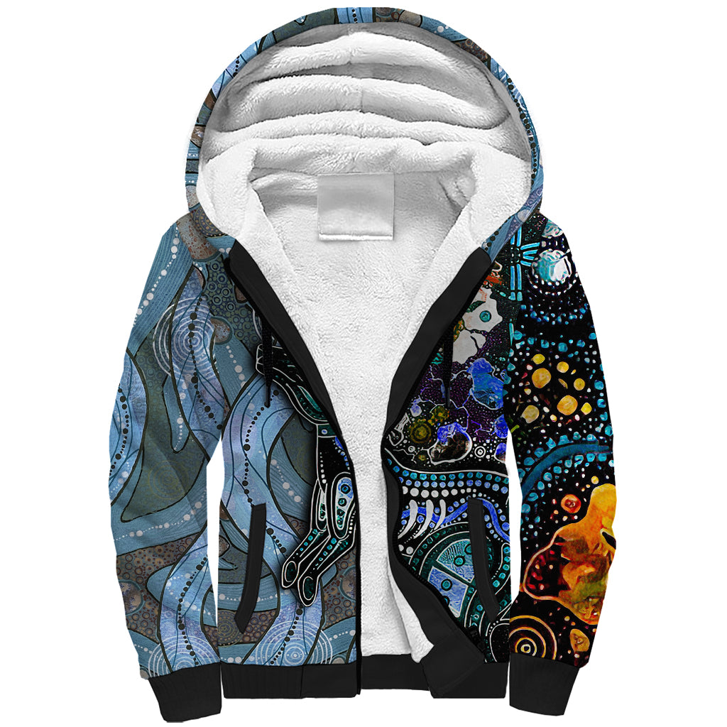 Kangaroo Aboriginal Pattern Dot Art Sherpa Hoodie