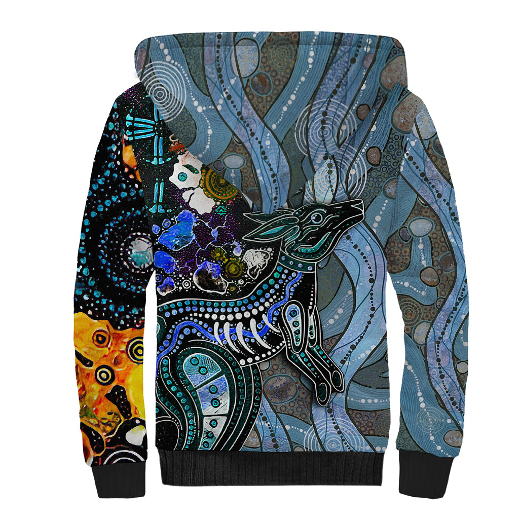 Kangaroo Aboriginal Pattern Dot Art Sherpa Hoodie