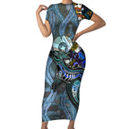 Kangaroo Aboriginal Pattern Dot Art Short Sleeve Bodycon Dress