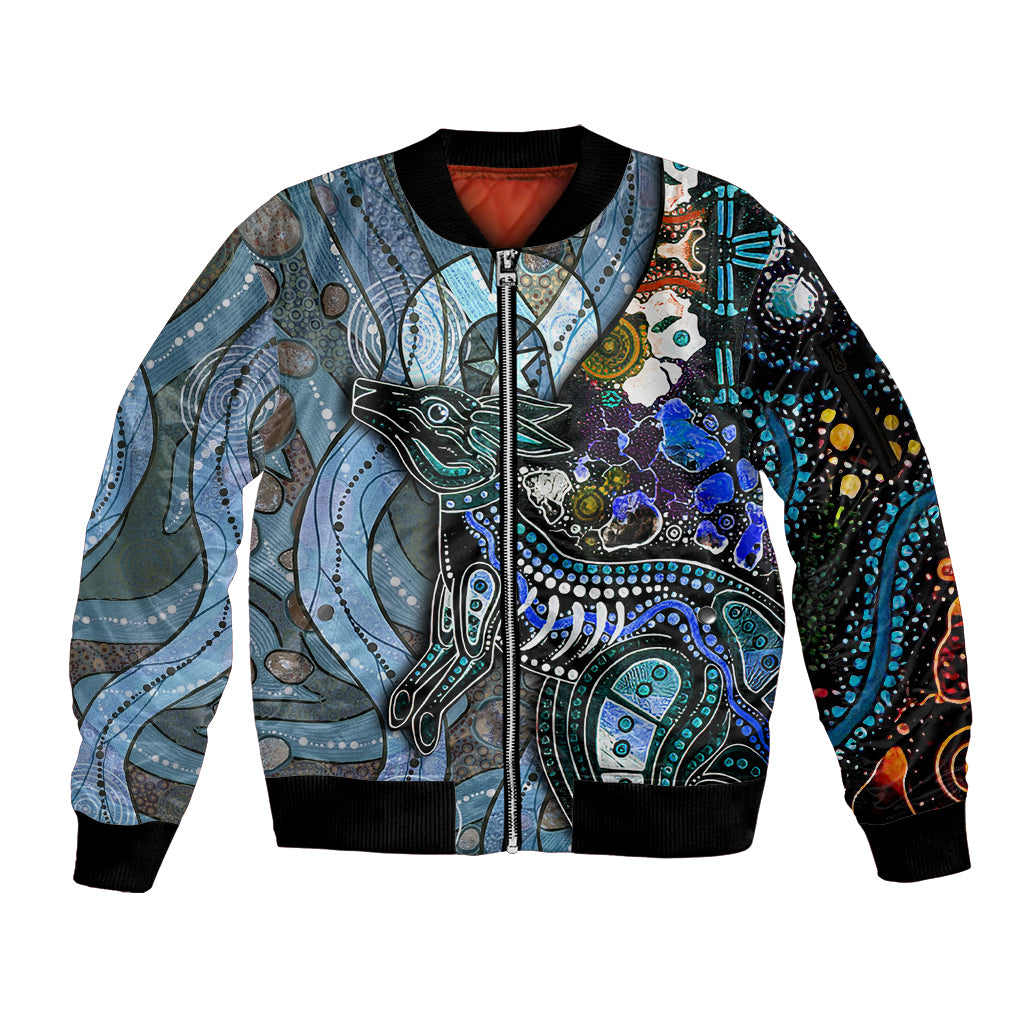 Kangaroo Aboriginal Pattern Dot Art Sleeve Zip Bomber Jacket