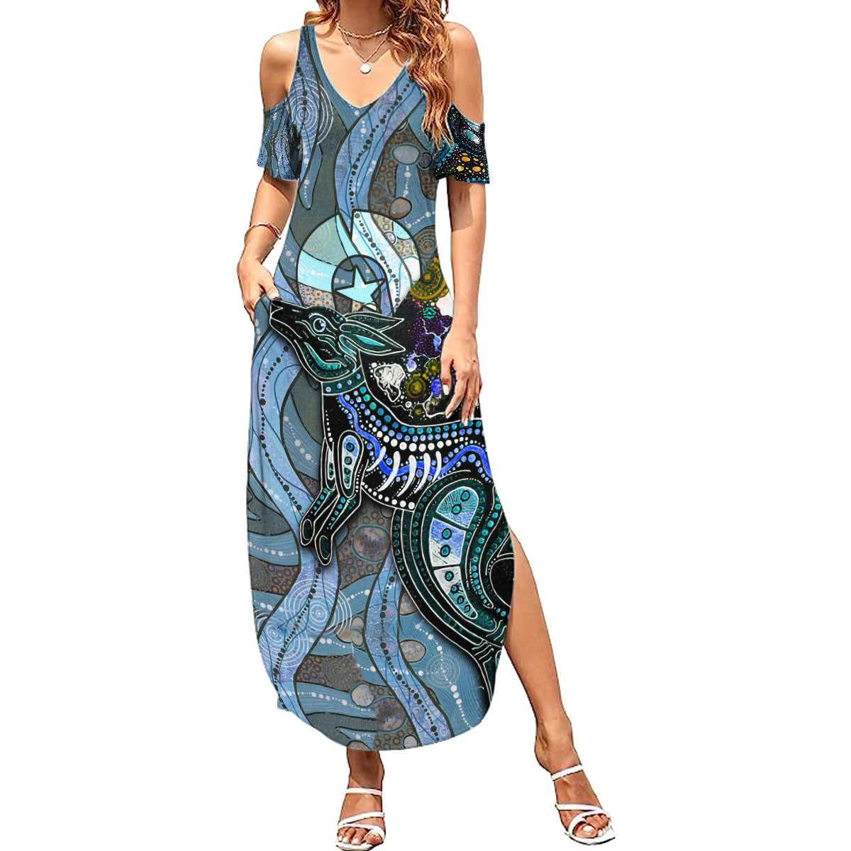 Kangaroo Aboriginal Pattern Dot Art Summer Maxi Dress
