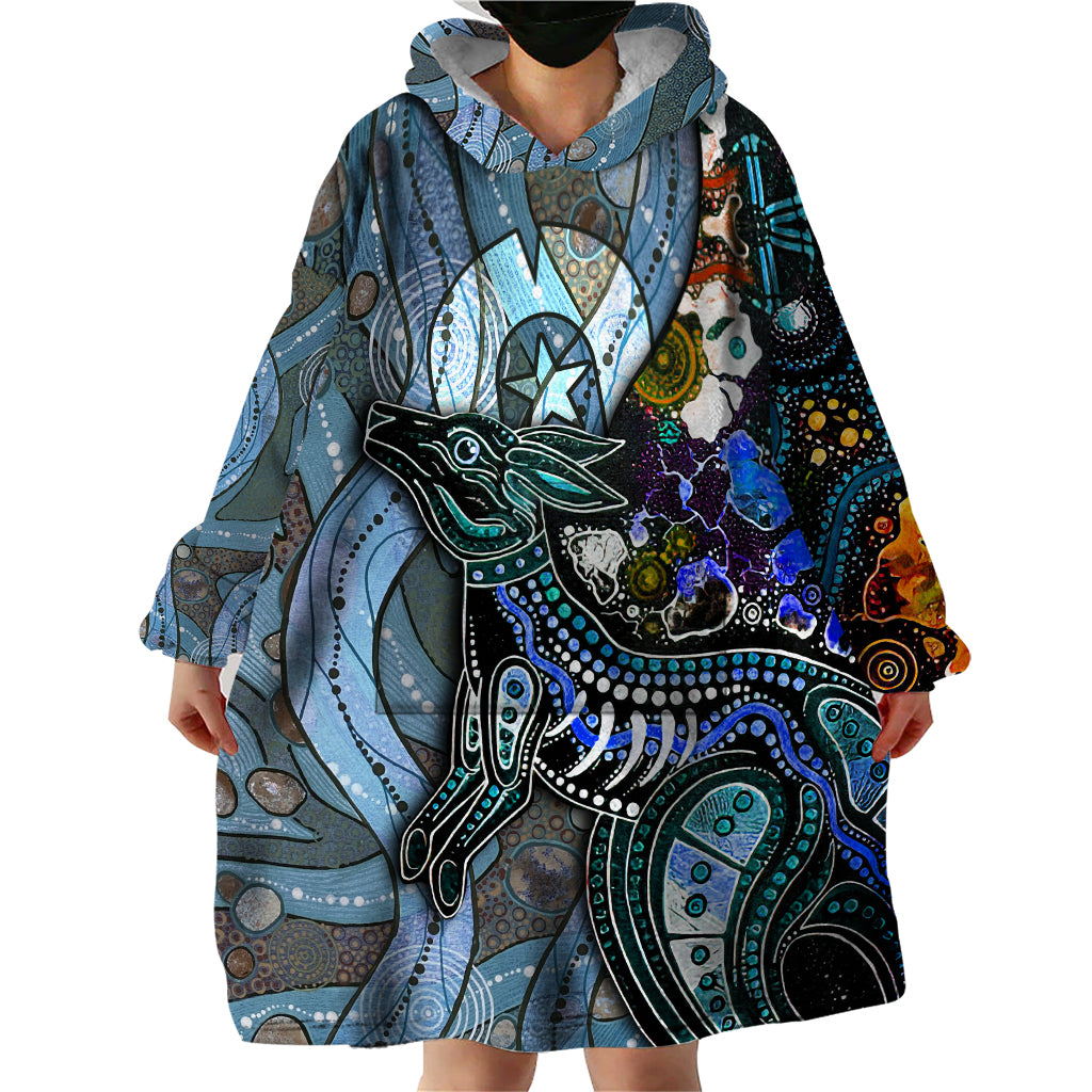 Kangaroo Aboriginal Pattern Dot Art Wearable Blanket Hoodie