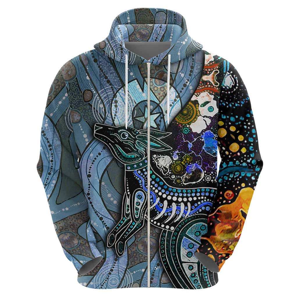 Kangaroo Aboriginal Pattern Dot Art Zip Hoodie