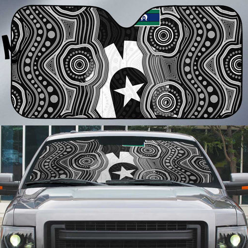 Torres Strait Islander Auto Sun Shade Flag Feather Headdress Indigenous Dotwork Tribal Art