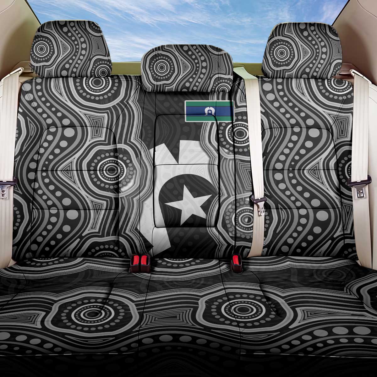 Torres Strait Islander Back Car Seat Cover Flag Feather Headdress Indigenous Dotwork Tribal Art