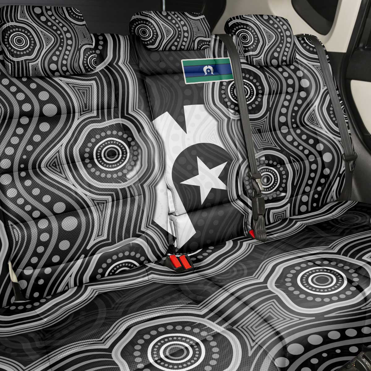 Torres Strait Islander Back Car Seat Cover Flag Feather Headdress Indigenous Dotwork Tribal Art