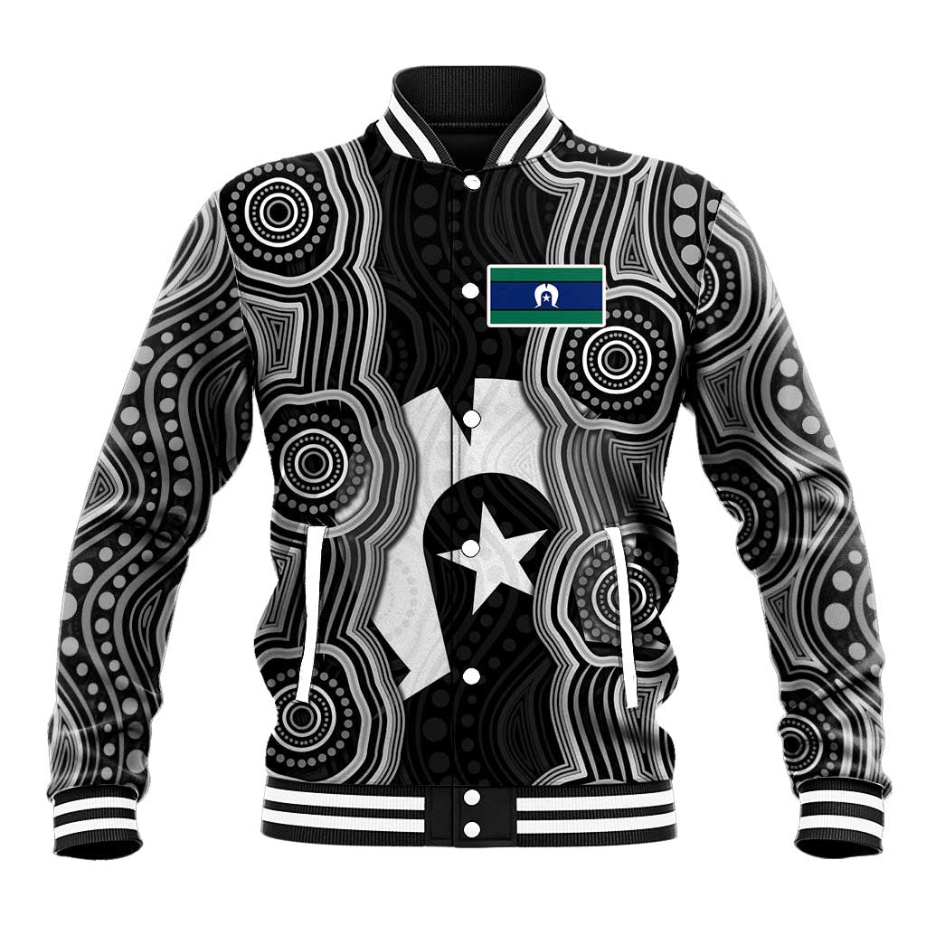 Torres Strait Islander Baseball Jacket Flag Feather Headdress Indigenous Dotwork Tribal Art