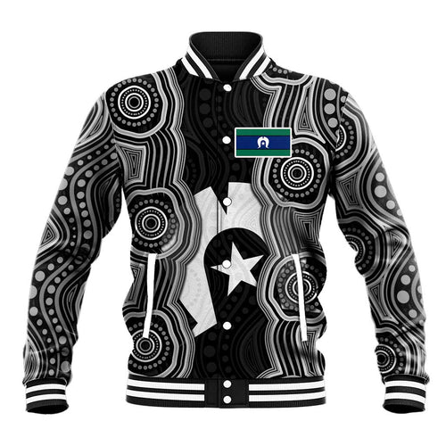 Torres Strait Islander Baseball Jacket Flag Feather Headdress Indigenous Dotwork Tribal Art