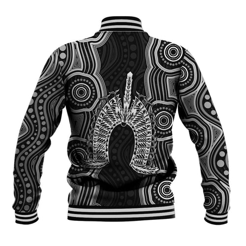 Torres Strait Islander Baseball Jacket Flag Feather Headdress Indigenous Dotwork Tribal Art