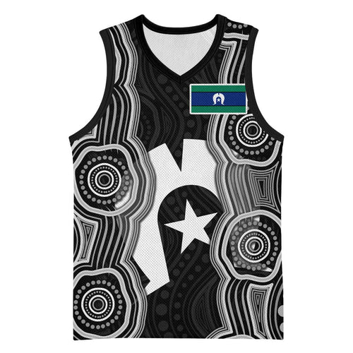 Torres Strait Islander Basketball Jersey Flag Feather Headdress Indigenous Dotwork Tribal Art
