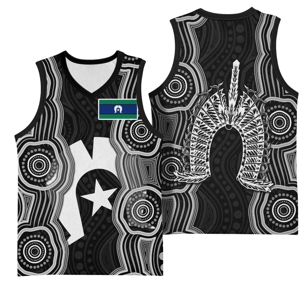 Torres Strait Islander Basketball Jersey Flag Feather Headdress Indigenous Dotwork Tribal Art