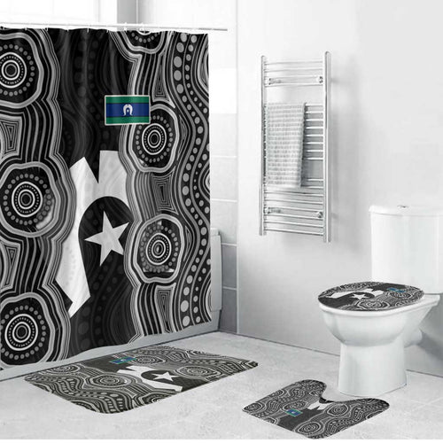 Torres Strait Islander Bathroom Set Flag Feather Headdress Indigenous Dotwork Tribal Art