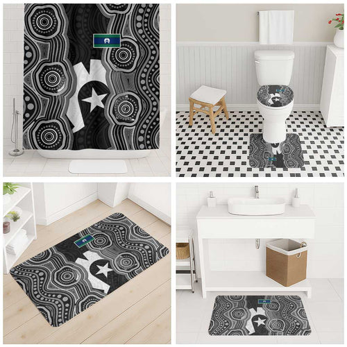 Torres Strait Islander Bathroom Set Flag Feather Headdress Indigenous Dotwork Tribal Art