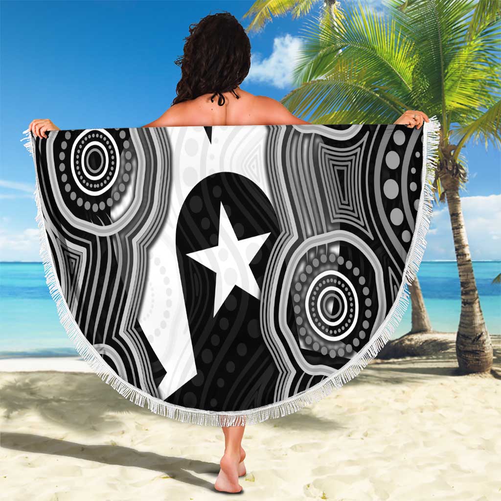 Torres Strait Islander Beach Blanket Flag Feather Headdress Indigenous Dotwork Tribal Art